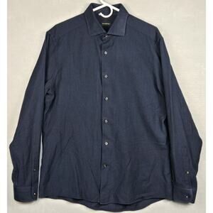 Ermenegildo Zegna Wool Cotton Blend Navy Blue Button Up Men's Large *read*